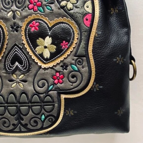 Loungefly Sugar Skull Shoulder Bag Day Of Dead Embroidered Faux Leather Rare GUC - Picture 15 of 15